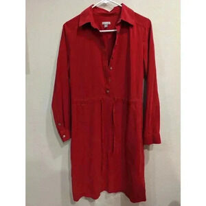 Long sleeve collared button up silk red midi dress by J Jill size XS
